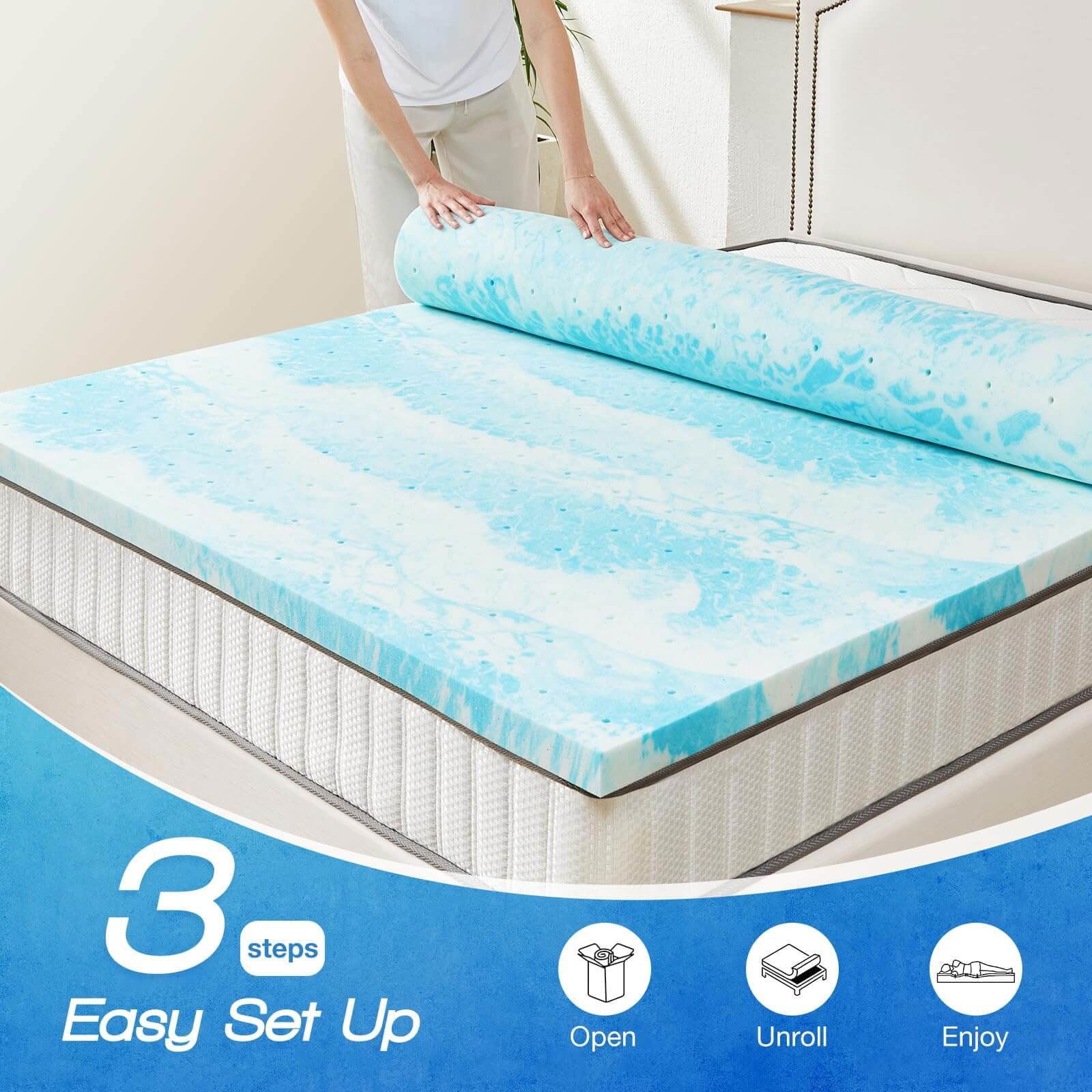 Full Size Mattress Cooling Gel Memory Foam Mattress Topper