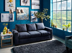 Made in Canada Customizable Sofa Lab Track 85" Linen-Look Fabric Sofa with Track Arms - Pax Navy Blue | Sofa Track de Sofa Lab de 85 po fabriqué au Canada en tissu d’apparence lin avec accoudoirs rectilignes - bleu Pax Navy | TR103149