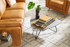 Hamilton 37.99" Modern Triangular Coffee Table - Grey Marble Look Top with Black Metal Legs|Table à café triangulaire moderne Hamilton de 37,99 po - dessus en imitation de marbre gris avec pattes en métal noir