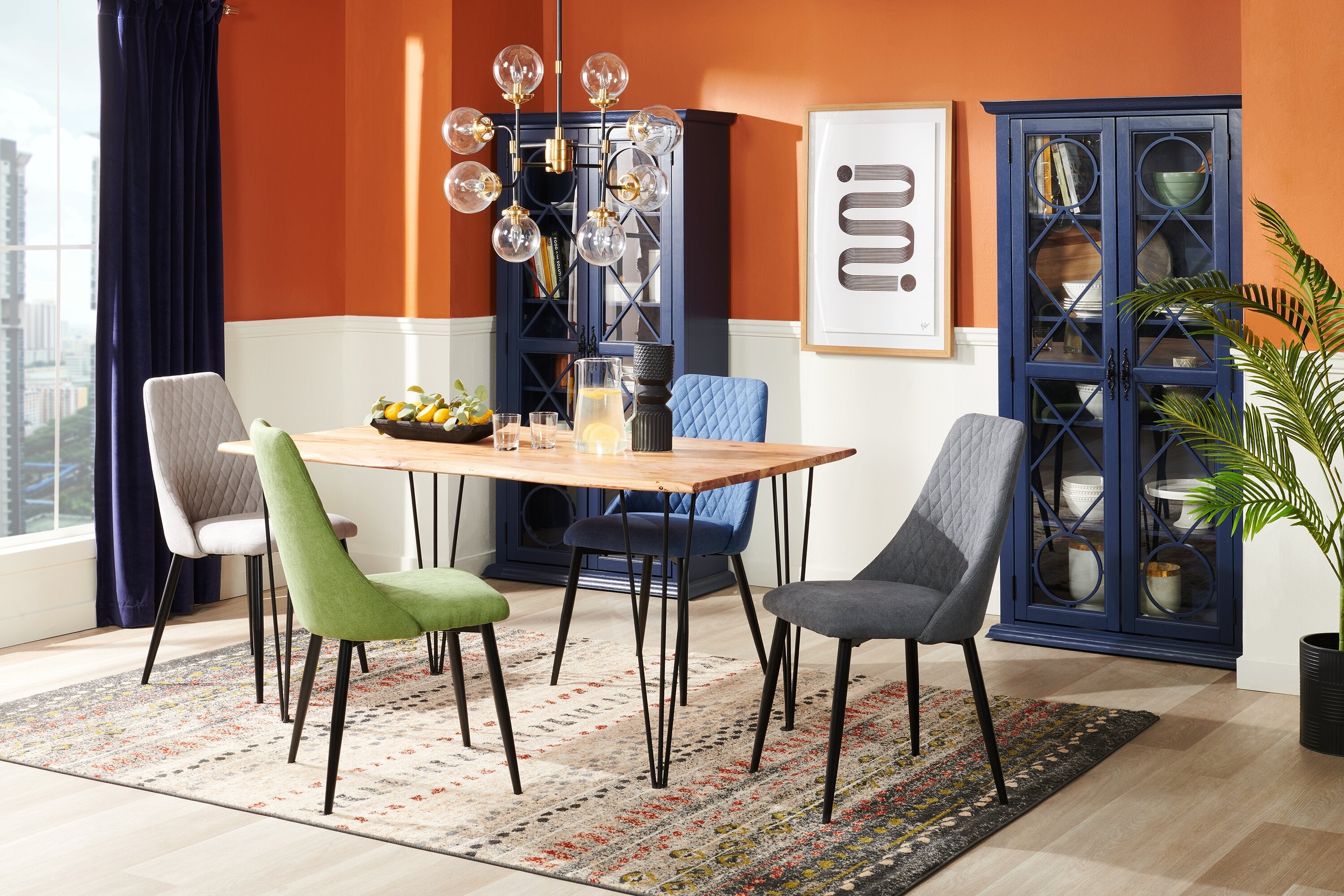Miya Dining Chair with Polyester Fabric, Metal - Charcoal | Chaise de salle à manger Miya en tissu de polyester et en métal - anthracite