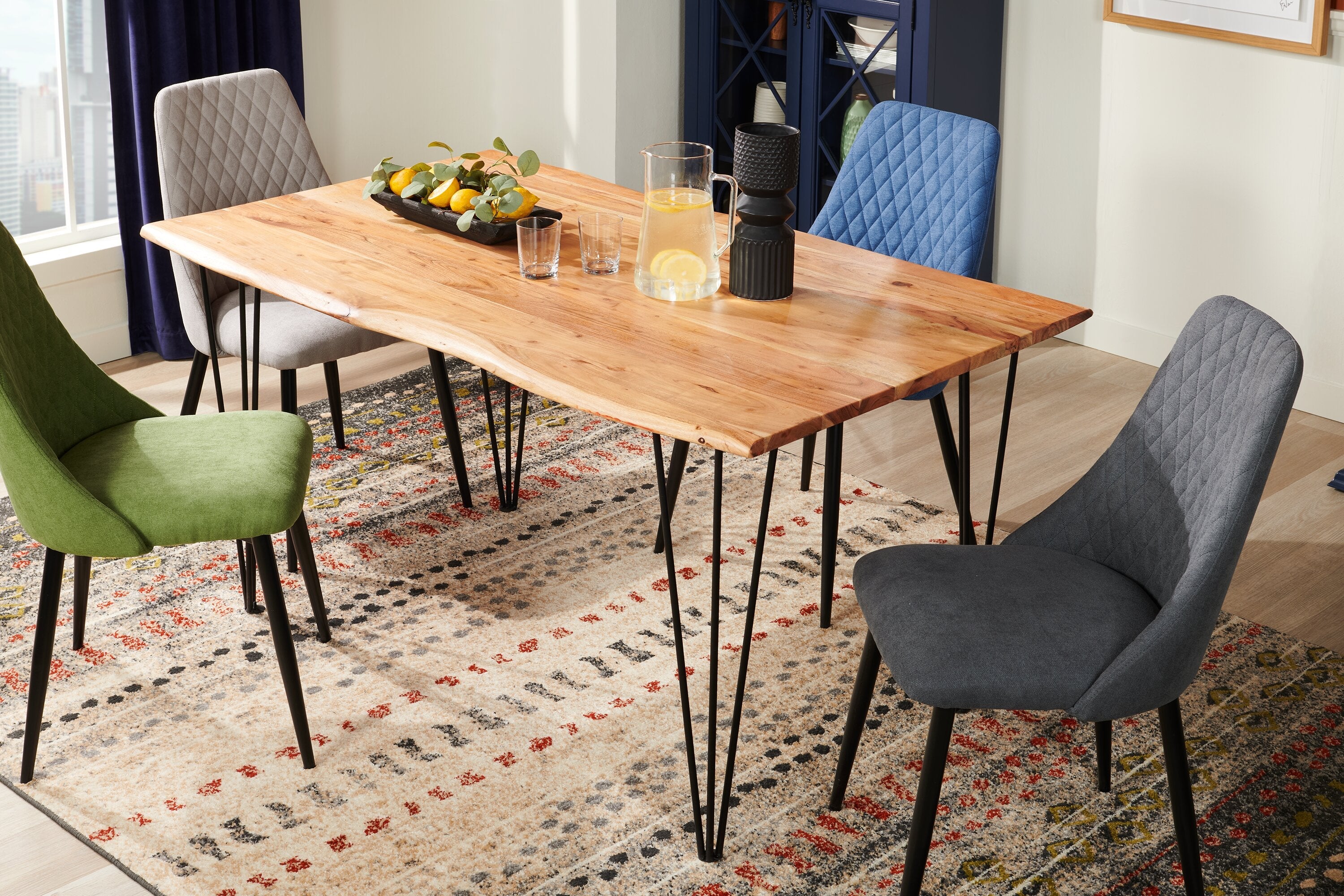Miya Dining Chair with Polyester Fabric, Metal - Charcoal | Chaise de salle à manger Miya en tissu de polyester et en métal - anthracite