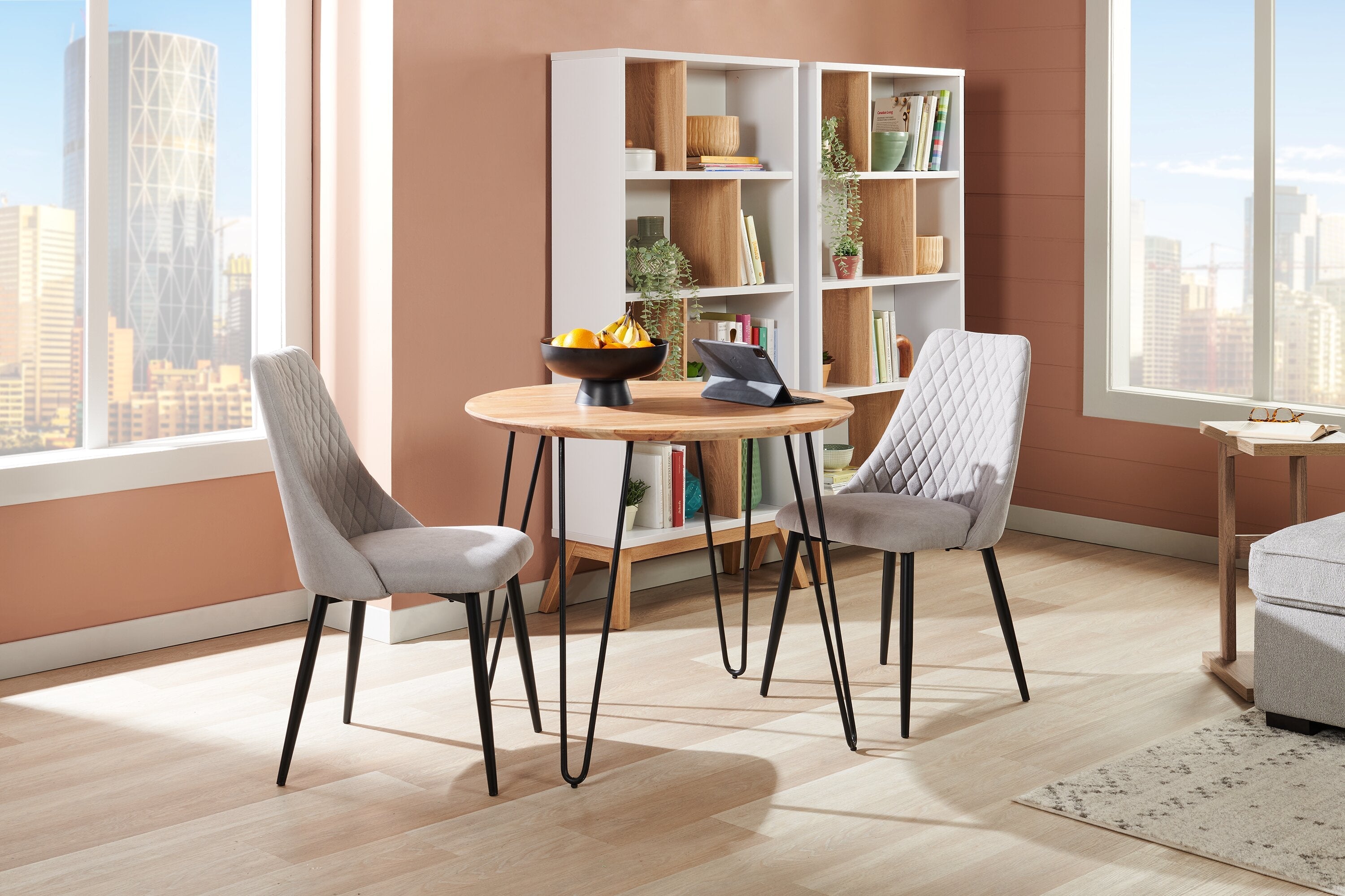 Miya Dining Chair with Polyester Fabric, Metal - Grey | Chaise de salle à manger Miya en tissu de polyester et en métal - grise