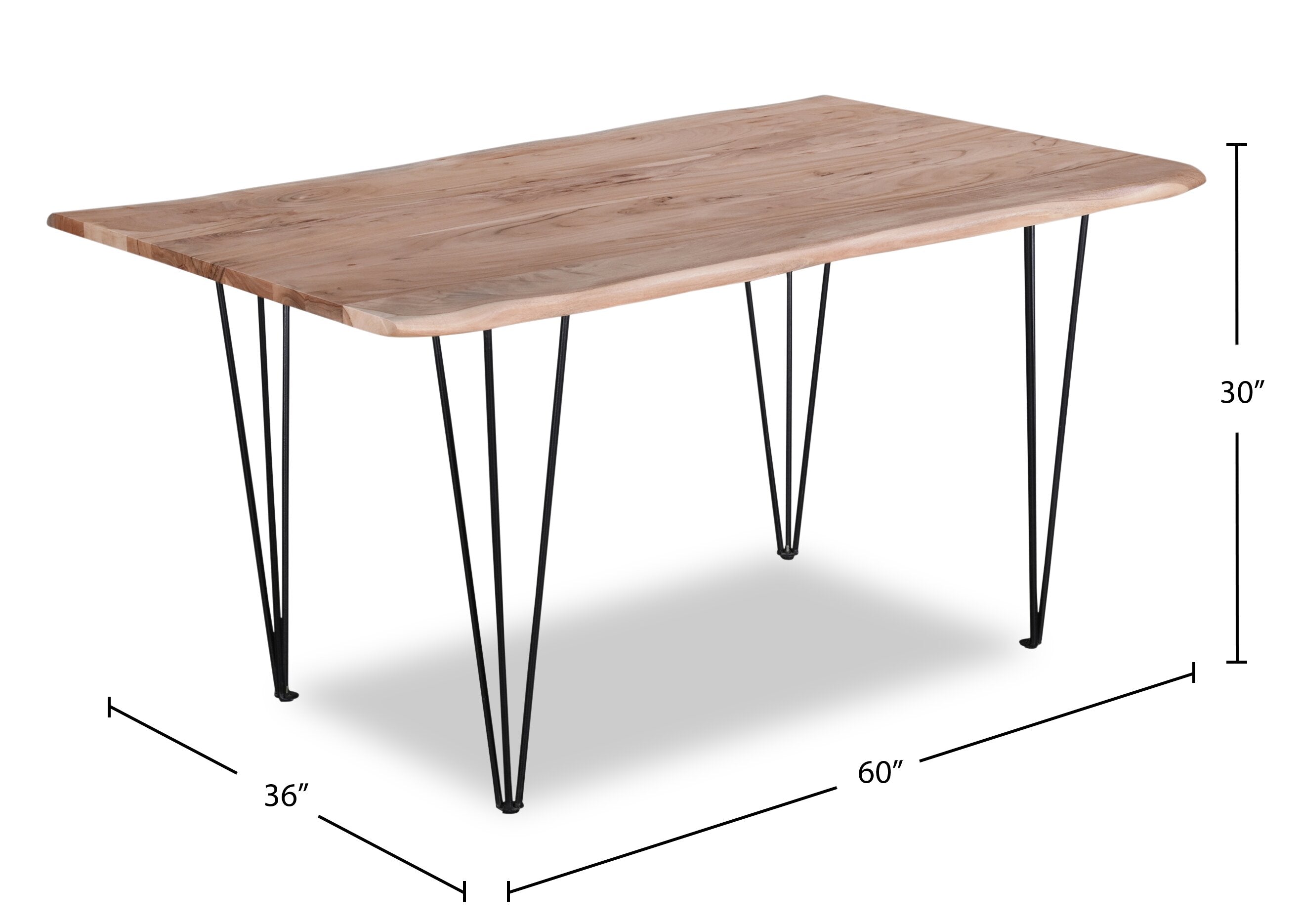 Miya Dining Table with Live Edge, Acacia Wood, Metal, 60"W - Natural | Table de salle à manger Miya de 60 po (L) en acacia et métal avec bordures Live Edge - naturelle