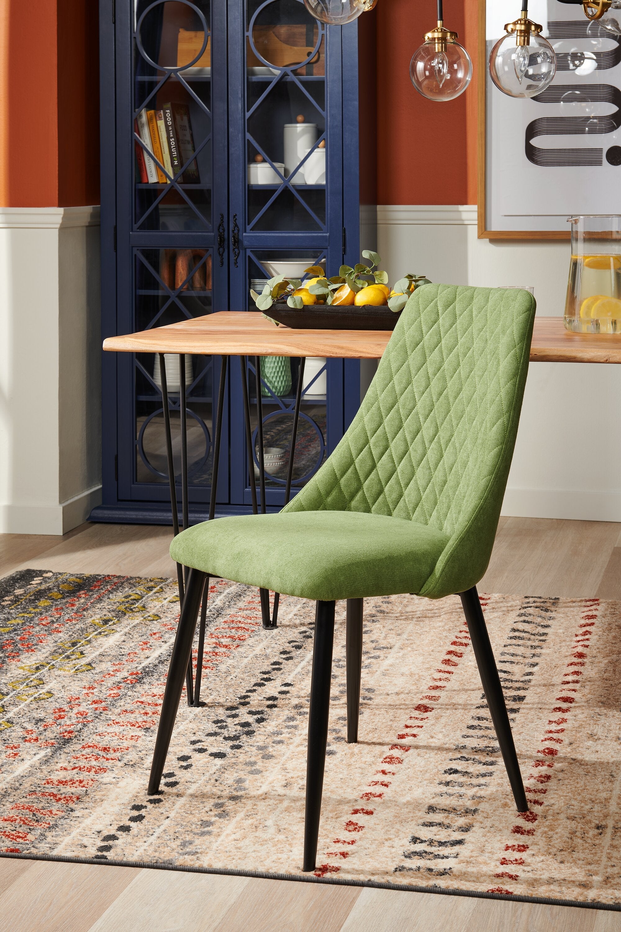 Miya Dining Chair with Polyester Fabric, Metal - Moss Green | Chaise de salle à manger Miya en tissu de polyester et en métal - vert mousse