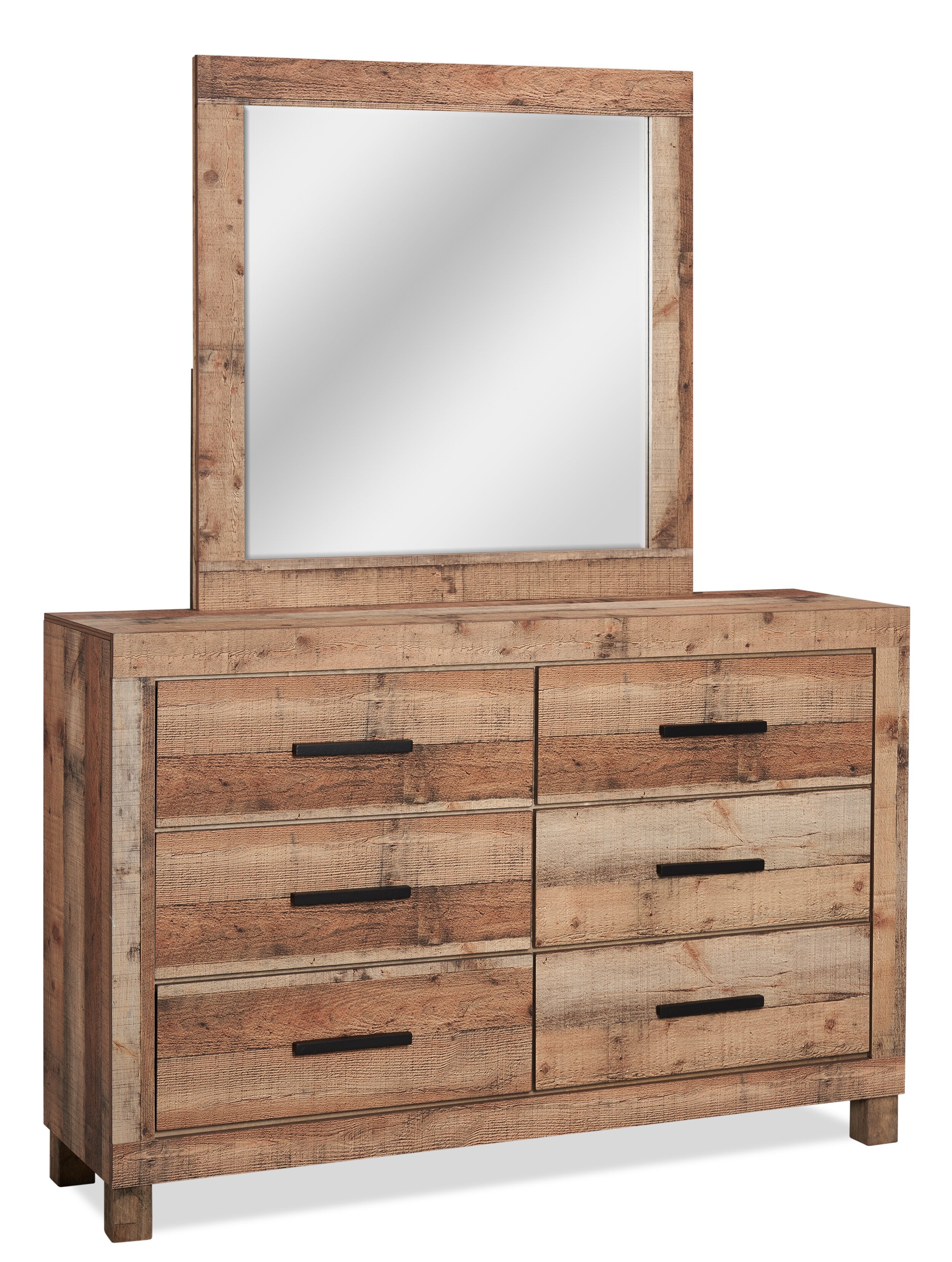Mojave Bedroom 6-Drawer Dresser, 57.4"W x 37.8"H, Rustic - Natural Brown | Commode rustique Mojave de 57,4 po (L) x 37,8 po (H) à 6 tiroirs pour la chambre à coucher - brun naturel