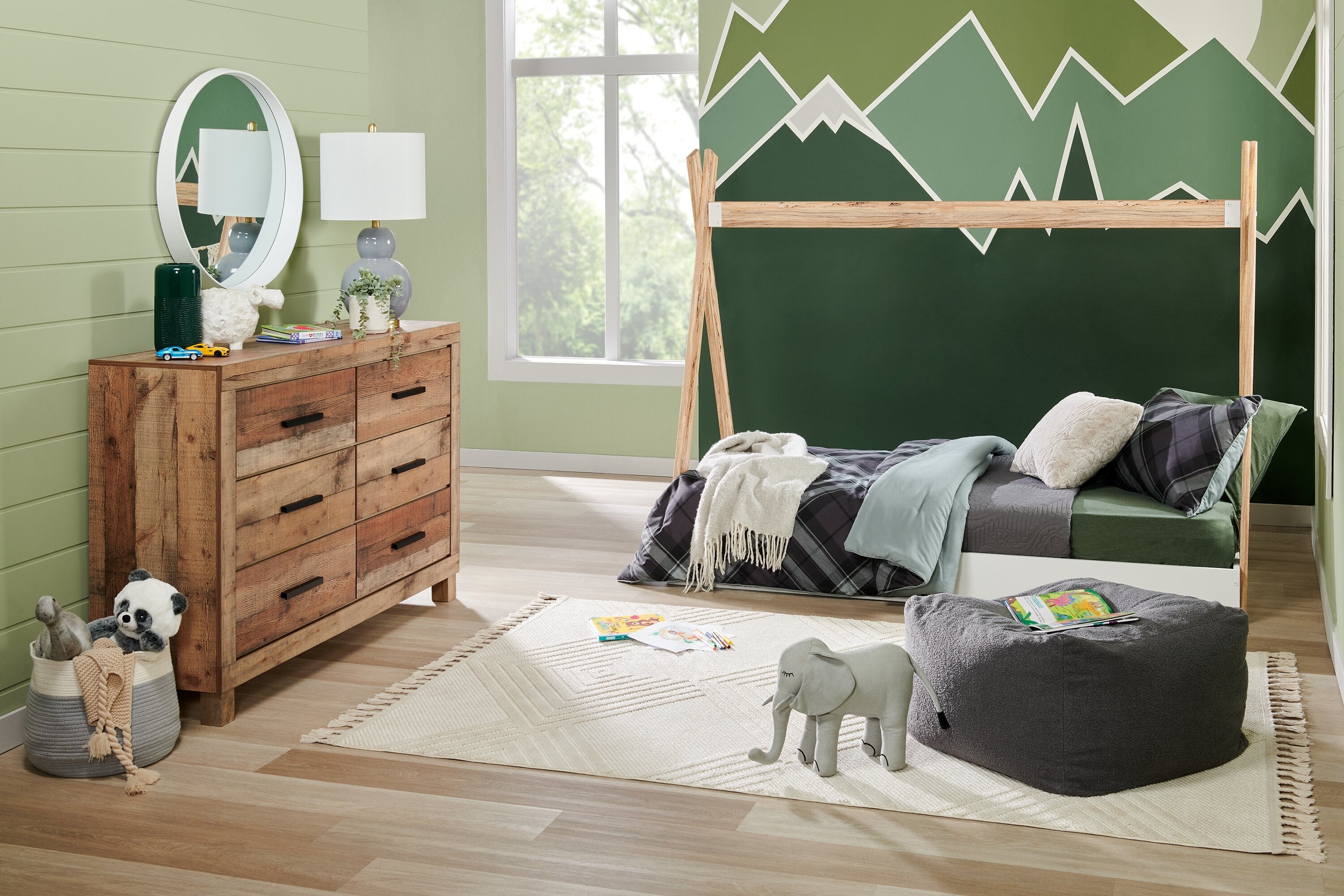 Mojave Bedroom 6-Drawer Dresser, 57.4"W x 37.8"H, Rustic - Natural Brown | Commode rustique Mojave de 57,4 po (L) x 37,8 po (H) à 6 tiroirs pour la chambre à coucher - brun naturel