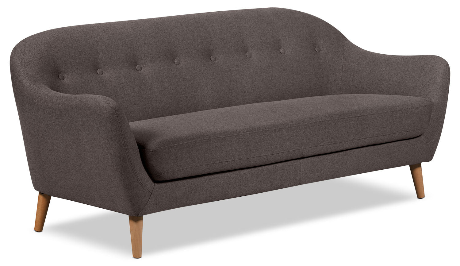 Calla 73.62" Linen-Look Fabric Condo Size Sofa with Button Tufting and Wood Legs - Dark Grey | Sofa Calla de 73,62 po de format condo en tissu d’apparence lin avec capitonnage et pattes en bois - gris foncé