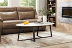 Kort & Co. Nico 51" Modern Oval Coffee Table - White Sinetered Stone with Dark Grey Metal Legs|Table à café ovale moderne Nico de Kort & Co. de 51 po - pierre frittée blanche avec pattes en métal gris foncé