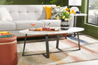 Kort & Co. Nico 51" Modern Oval Coffee Table - White Sinetered Stone with Dark Grey Metal Legs|Table à café ovale moderne Nico de Kort & Co. de 51 po - pierre frittée blanche avec pattes en métal gris foncé