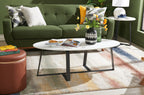 Kort & Co. Nico 51" Modern Oval Coffee Table - White Sinetered Stone with Dark Grey Metal Legs|Table à café ovale moderne Nico de Kort & Co. de 51 po - pierre frittée blanche avec pattes en métal gris foncé