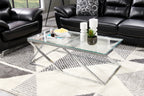 Nixon 47.25" Modern Glass Top Coffee Table - Chrome with Metal Base|Table à café moderne Nixon de 47,25 po avec dessus en verre - chromée avec base en métal