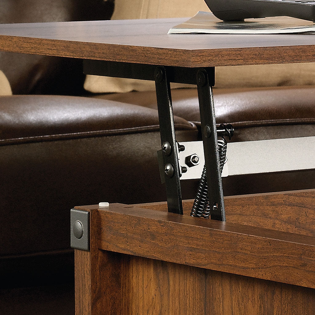 Carson 43.15" Rustic Lift Top Coffee Table with Storage and Shelf - Cherry Wood with Metal Hardware|Table à café rustique Carson de 43,15 po avec dessus relevable, rangement et tablette - bois cerisier avec quincaillerie en métal