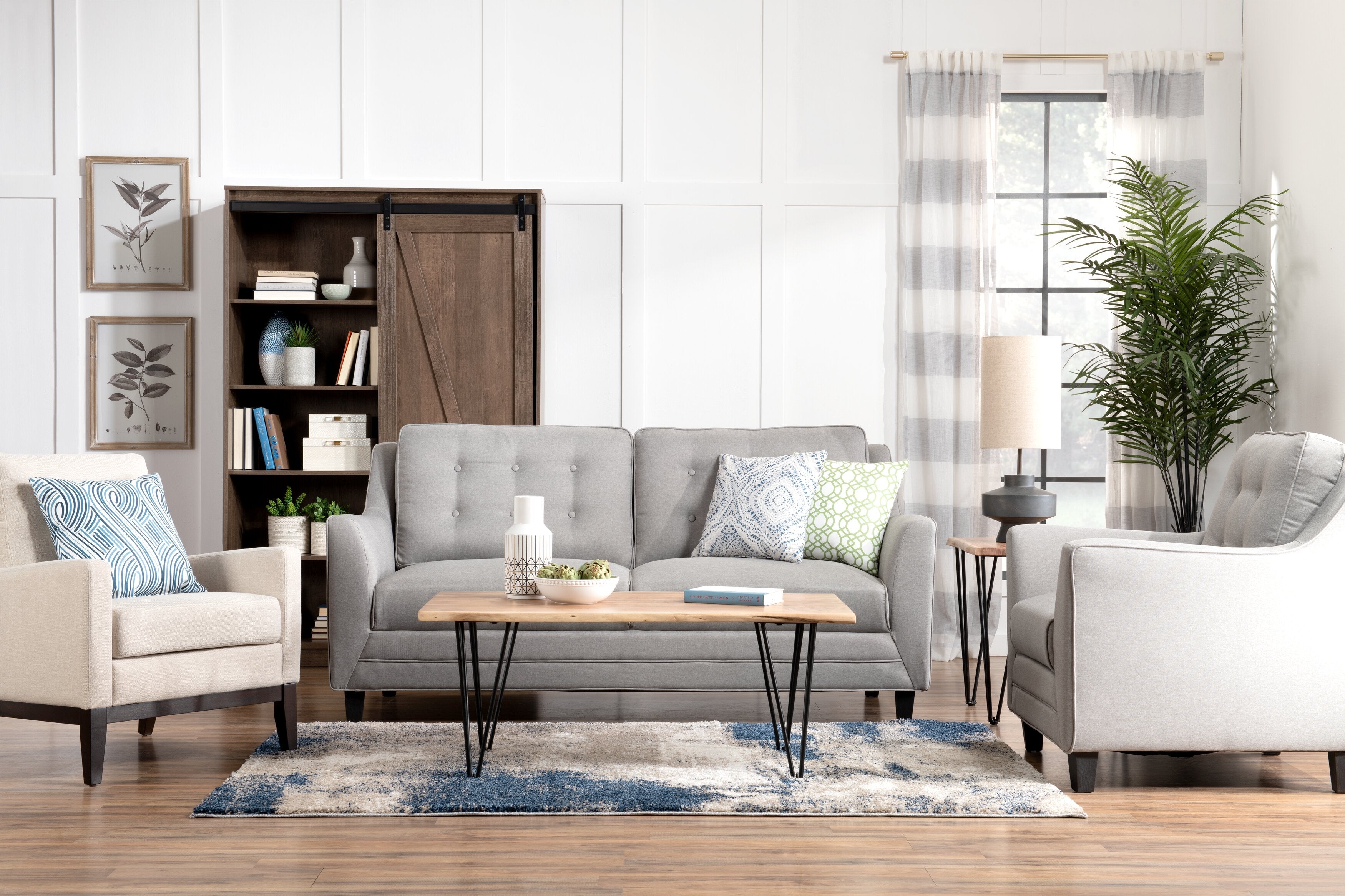 Novalee 75.5" Linen-Look Sofa with Flared Arms and Button Tufting - Taupe | Sofa Novalee de 75,5 po en tissu d’apparence lin avec accoudoirs évasés et capitonnage à boutons - taupe