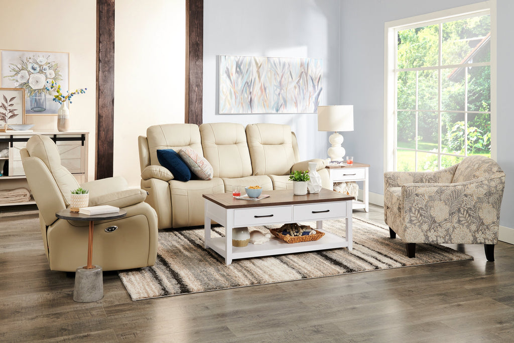 Kort & Co. Logan 23.25" Traditional Coffee Table with Storage and Shelf - White and Walnut Oak |Table à café traditionnelle Logan de Kort & Co. de 23,25 po avec rangement et tablette - blanche et chêne noyer