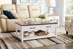 Kort & Co. Logan 23.25" Traditional Coffee Table with Storage and Shelf - White and Walnut Oak |Table à café traditionnelle Logan de Kort & Co. de 23,25 po avec rangement et tablette - blanche et chêne noyer