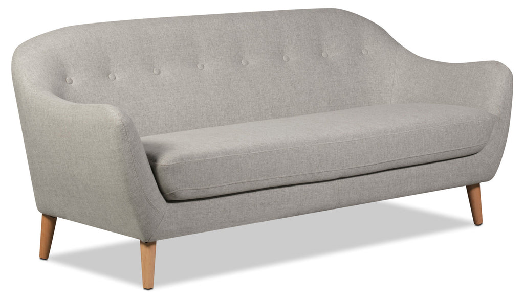 Calla 73.62" Linen-Look Fabric Condo  Size Sofa with Button Tufting and Wood Legs - Light Grey | Sofa Calla de 73,62 po de format condo en tissu d’apparence lin avec capitonnage et pattes en bois - gris clair