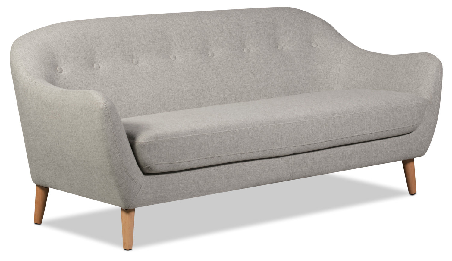 Calla 73.62" Linen-Look Fabric Condo  Size Sofa with Button Tufting and Wood Legs - Light Grey | Sofa Calla de 73,62 po de format condo en tissu d’apparence lin avec capitonnage et pattes en bois - gris clair