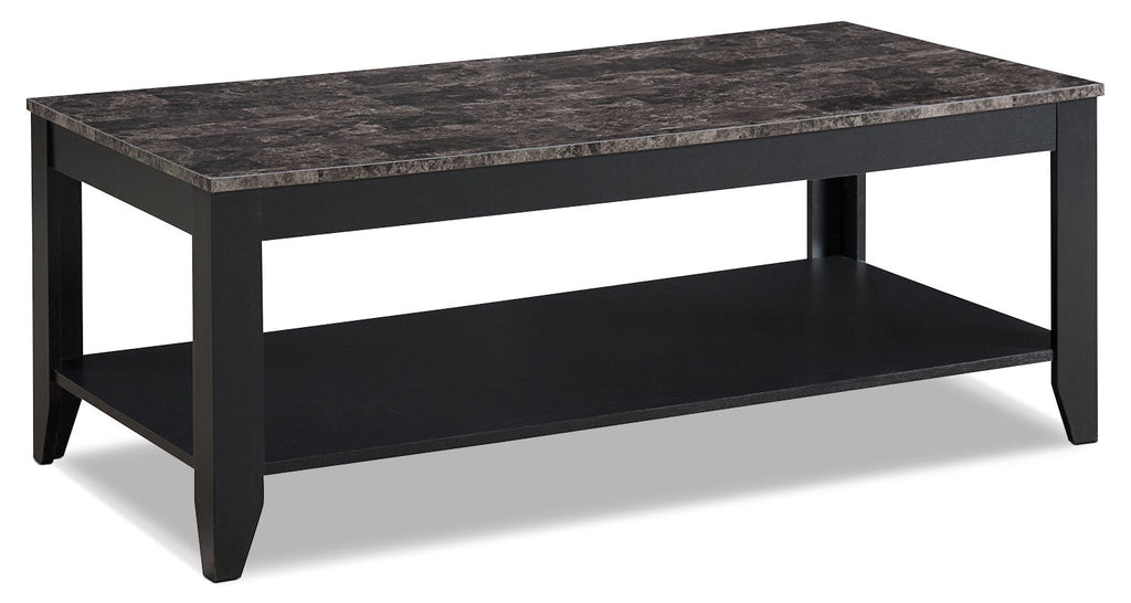 Roma  47.5" 3-Pack Coffee + 2 End Tables with Shelf - Black Marble Look |Ensemble 3 tables Roma de 47,5 po (table à café et 2 tables de bout) avec tablette - imitation de marbre noir