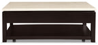Sicily 48" Modern Lift Top Coffee Table With Storage, Shelf and Casters - Beige and Dark Brown |Table à café moderne Sicily de 48 po avec dessus relevable, rangement, tablette et roulettes - beige et brun foncé