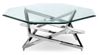 Konstanz 40" Glam Octagon Glass Top Coffee Table - Silver with Metal Base|Table à café octogonale somptueuse Konstanz de 40 po avec dessus en verre - argentée avec base en métal