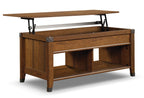 Carson 43.15" Rustic Lift Top Coffee Table with Storage and Shelf - Cherry Wood with Metal Hardware|Table à café rustique Carson de 43,15 po avec dessus relevable, rangement et tablette - bois cerisier avec quincaillerie en métal
