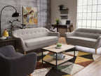 Calla 73.62" Linen-Look Fabric Condo  Size Sofa with Button Tufting and Wood Legs - Light Grey | Sofa Calla de 73,62 po de format condo en tissu d’apparence lin avec capitonnage et pattes en bois - gris clair