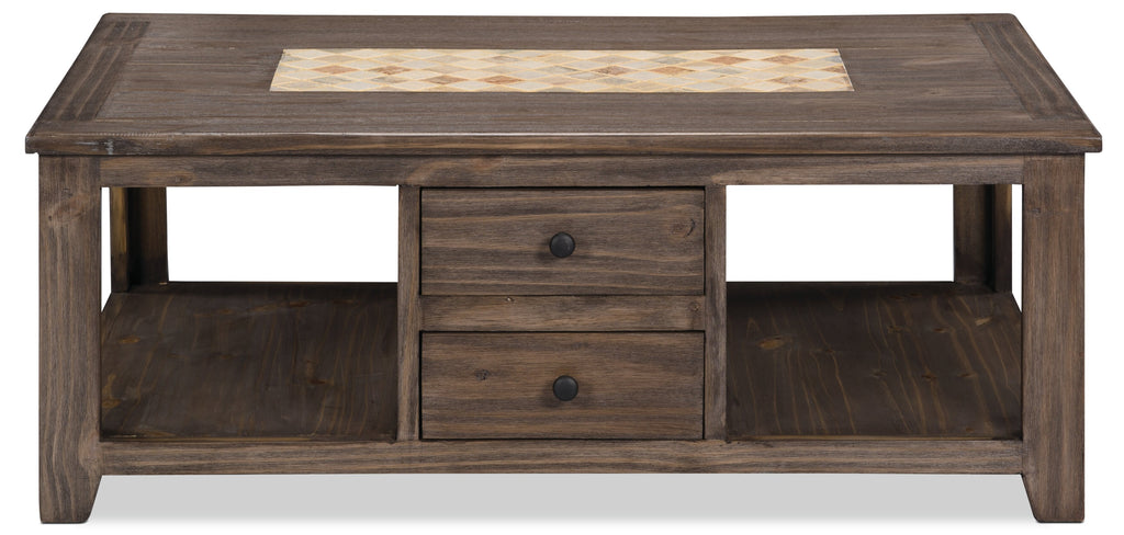 Santa Fe Rustico 47.25" Rustic Coffee Table with Storage and Shelf - Grey Pine with Marble Inset|Table à café rustique Santa Fe Rustico de 47,25 po avec rangement et tablette - pin gris avec incrustation de marbre