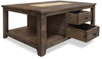 Santa Fe Rustico 47.25" Rustic Coffee Table with Storage and Shelf - Grey Pine with Marble Inset|Table à café rustique Santa Fe Rustico de 47,25 po avec rangement et tablette - pin gris avec incrustation de marbre