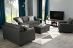 Made in Canada Sawyer 83" Linen-Look Fabric Sofa with Reversible Cushions and Accent Pillows - Charcoal Grey | Sofa Sawyer de 83 po fabriqué au Canada en tissu d’apparence lin avec coussins réversibles et coussins décoratifs - gris anthracite