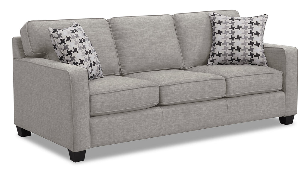 Made in Canada Sawyer 83" Linen-Look Fabric Sofa with Reversible Cushions and Accent Pillows - Light Grey | Sofa Sawyer de 83 po fabriqué au Canada en tissu d’apparence lin avec coussins réversibles et coussins décoratifs - gris clair