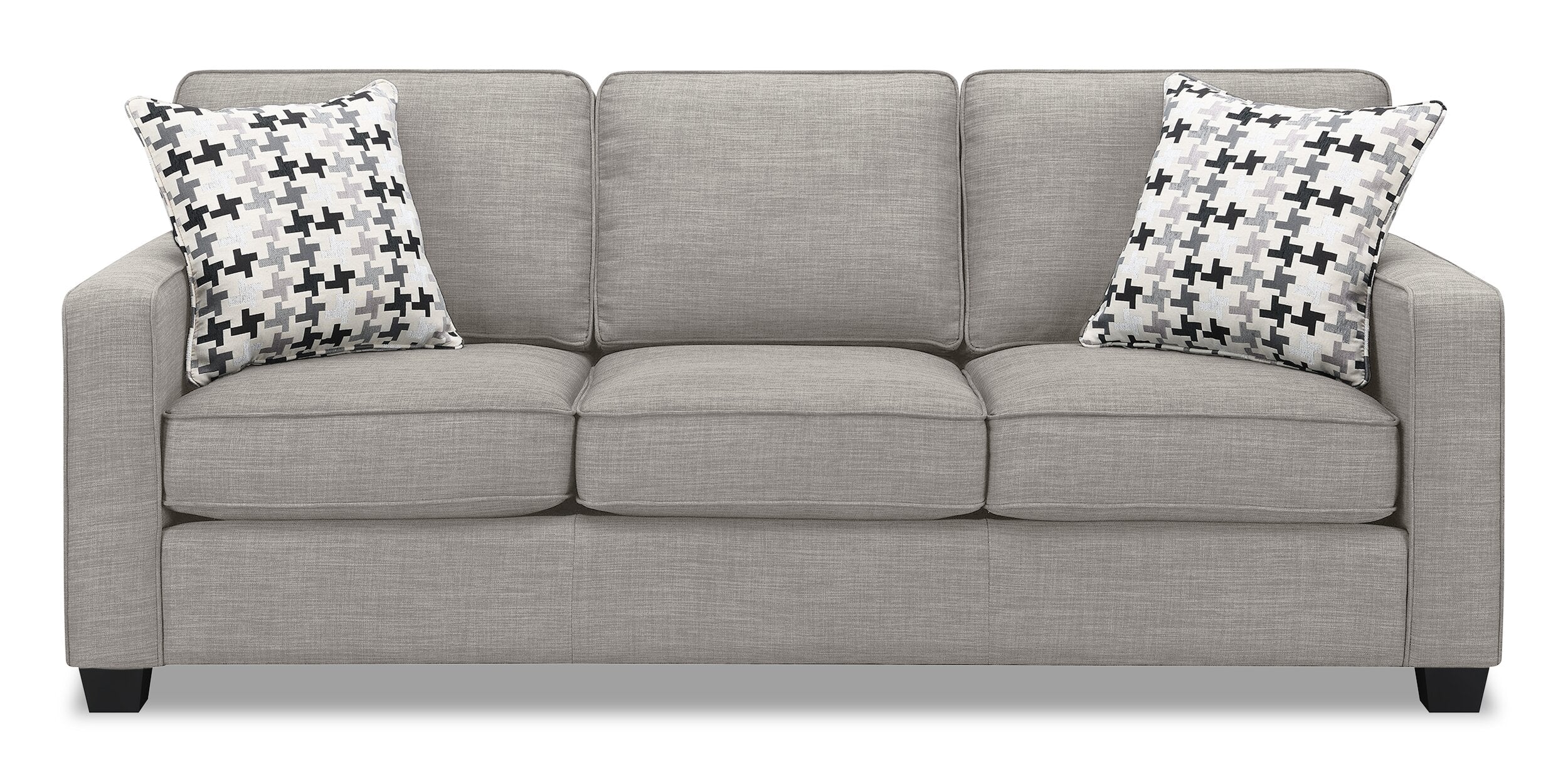 Made in Canada Sawyer 83" Linen-Look Fabric Sofa with Reversible Cushions and Accent Pillows - Light Grey | Sofa Sawyer de 83 po fabriqué au Canada en tissu d’apparence lin avec coussins réversibles et coussins décoratifs - gris clair