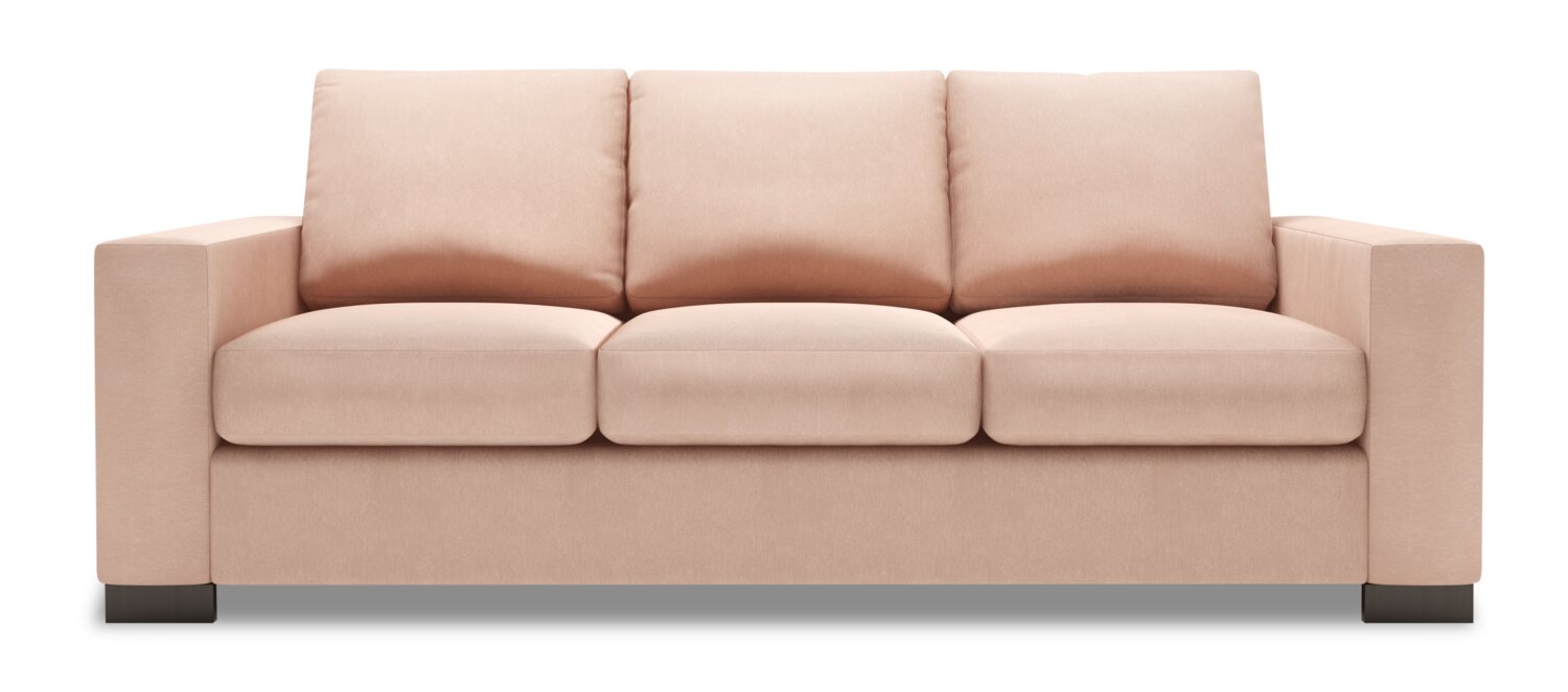 Made in Canada Customizable Sofa Lab Track 85" Linen-Look Fabric Sofa with Track Arms - Pax Rose Pink | Sofa Track de Sofa Lab de 85 po fabriqué au Canada en tissu d’apparence lin avec accoudoirs rectilignes - rose Pax Rose | TR103249
