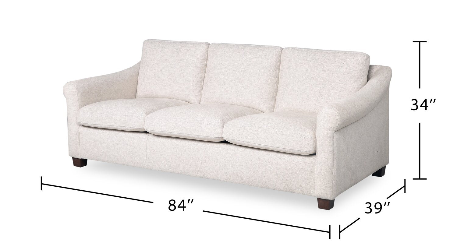 Mallie 84" Chenille Fabric Sofa with Rolled Arms and Wood Legs - Shell White | Sofa Mallie de 84 po en tissu de chenille avec accoudoirs enroulés et pattes en bois - blanc coquillage