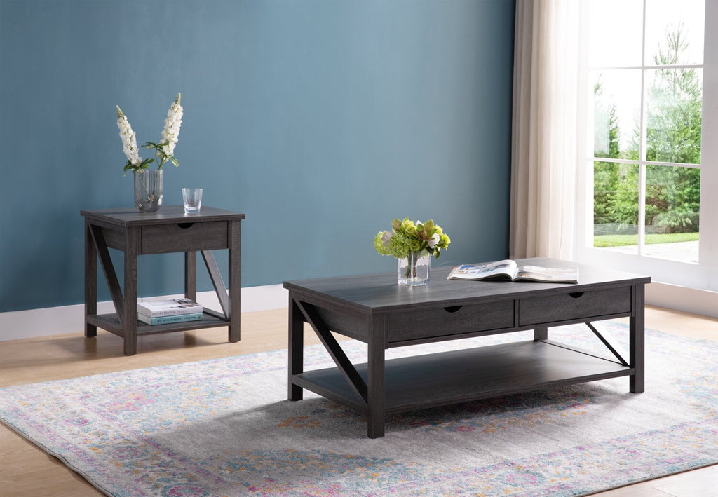 Jake 47.25" Rustic 2-Pack Coffee + End Table with Storage and Shelf - Distressed Grey |2 tables à café rustiques Jake de 47,25 po avec rangement et tablette - gris vieilli