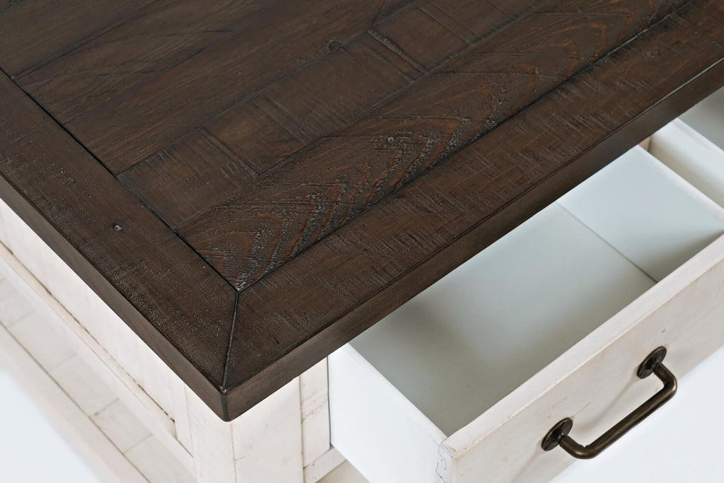 Morgan 48" Rustic Coffee Table With Storage, Shelf and Casters - White with Reclaimed Wood|Table à café rustique Morgan de 48 po avec rangement, tablette et roulettes - blanche avec bois recyclé