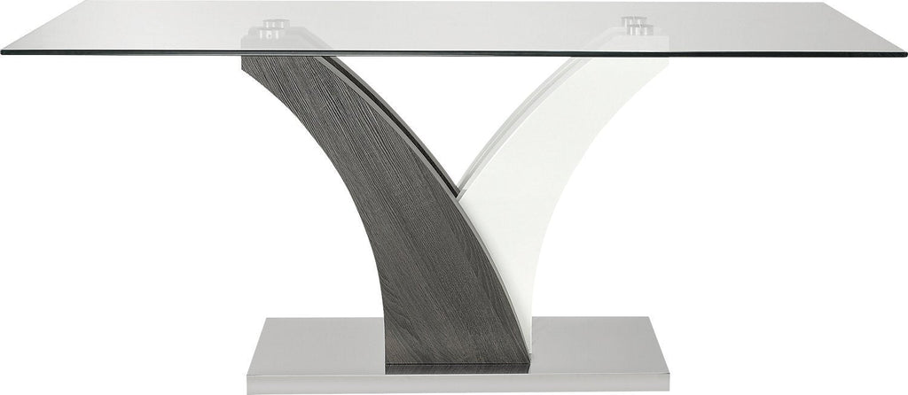 Tuxedo Dining Table with Glass Top, Pedestal Base, 72"W - Grey & White | Table de salle à manger Tuxedo de 72 po (L) avec dessus en verre et base piédestal - grise et blanche