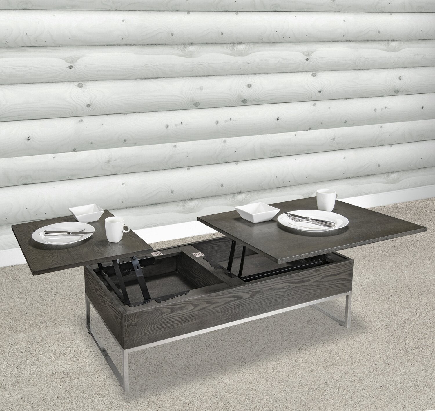 Echo 47.25" Modern Lift Top Coffee Table with Storage - Brown with Silver Metal Legs|Table à café moderne Echo de 47,25 po avec dessus relevable et rangement - brune avec pattes en métal argenté