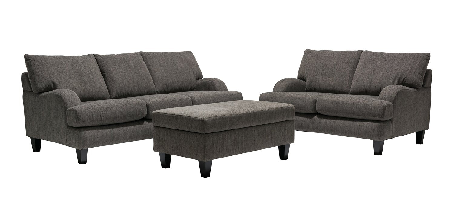 Made in Canada Nofia 80" Chenille Fabric Sofa with Two Accent Pillows and Wood Legs - Charcoal Grey | Sofa Nofia de 80 po fabriqué au Canada en tissu de chenille avec 2 coussins décoratifs et pattes en bois - gris anthracite
