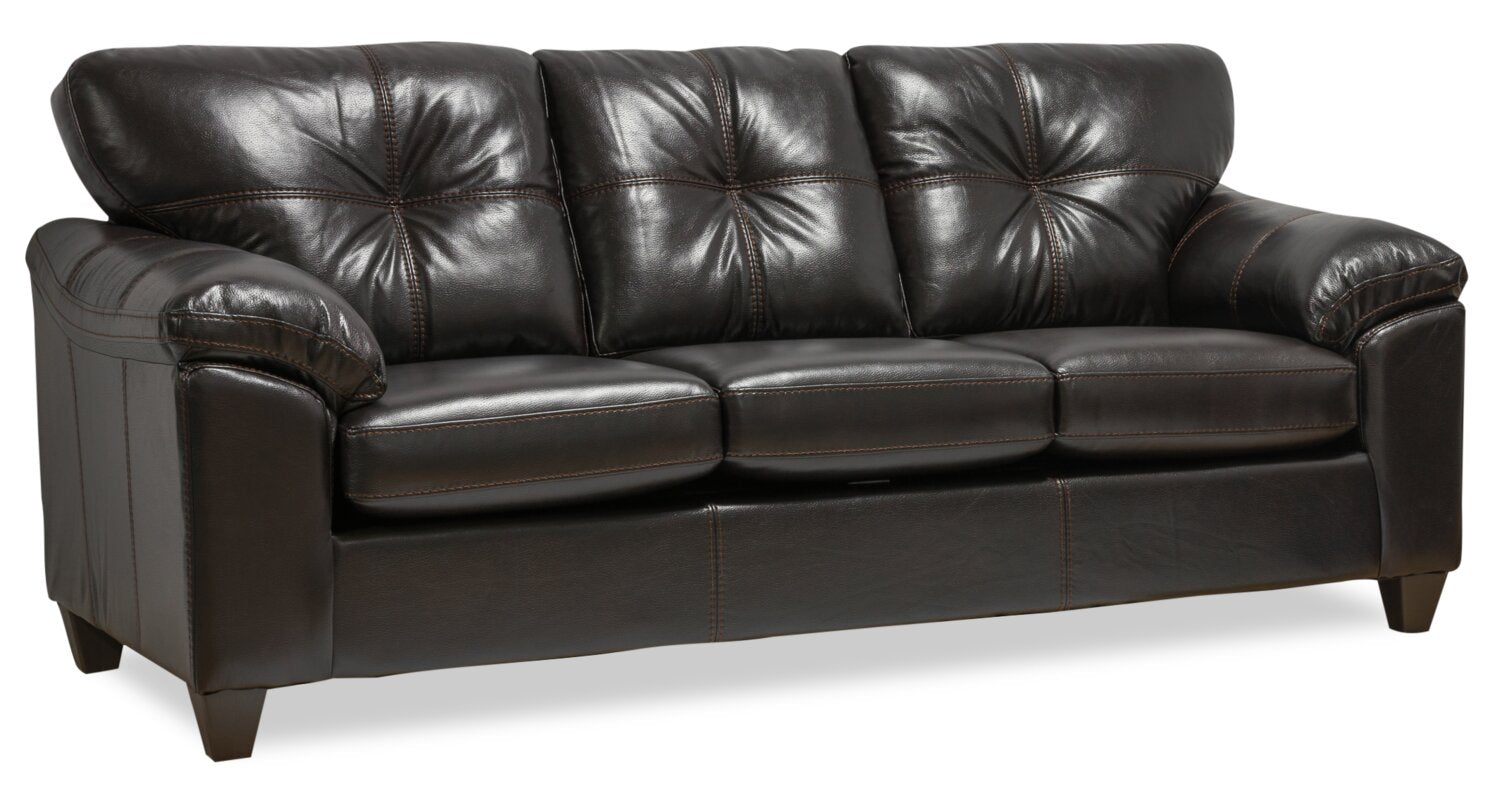 Made in Canada Addison 86" Leather-Look Fabric Sofa with Removable Seat Cushion and Tufting - Blackberry Black | Sofa Addison de 86 po fabriqué au Canada en tissu d’apparence cuir avec coussin de siège amovible et capitonnage - noir mûre