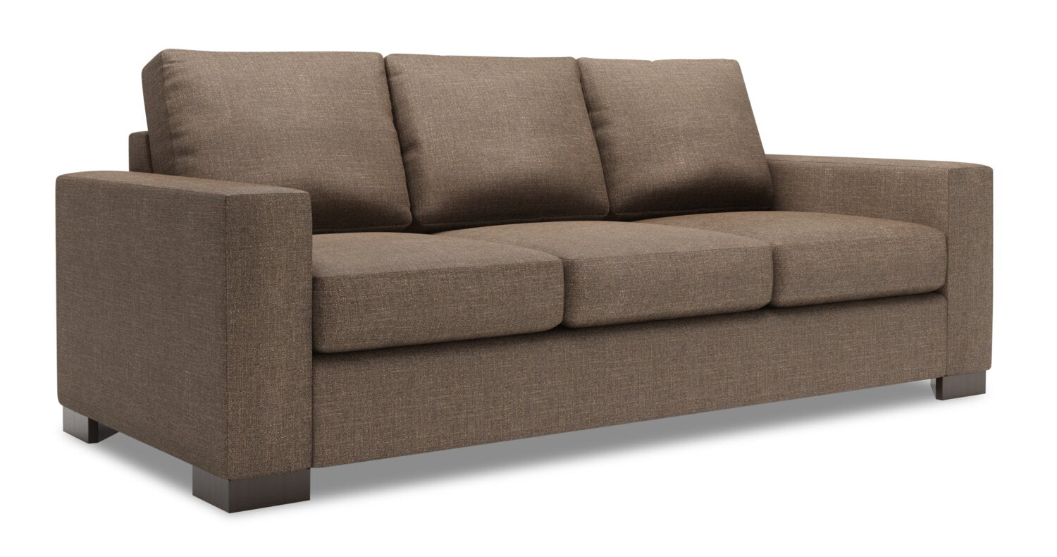Made in Canada Customizable Sofa Lab Track 85" Linen-Look Fabric Sofa with Track Arms - Luna Praline Brown | Sofa Track de Sofa Lab de 85 po fabriqué au Canada en tissu d’apparence lin avec accoudoirs rectilignes - brun Luna Praline | TR102591