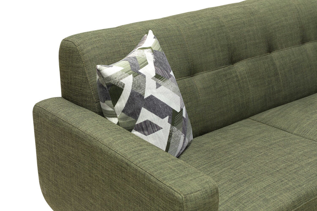 Kort & Co. Freeman 88" Linen-Look Fabric Sofa with Wood Base and Tufted Back Cushions - Avocado Green | Sofa Freeman Kort & Co. de 88 po en tissu d’apparence lin avec pattes en bois et coussins de dossier capitonnés - vert avocat