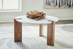 Merlin 33” Round Solid Wood and Marble Coffee Table - White and Brown | Table à café ronde Merlin de 33 po en bois massif et en marbre - blanche et brune