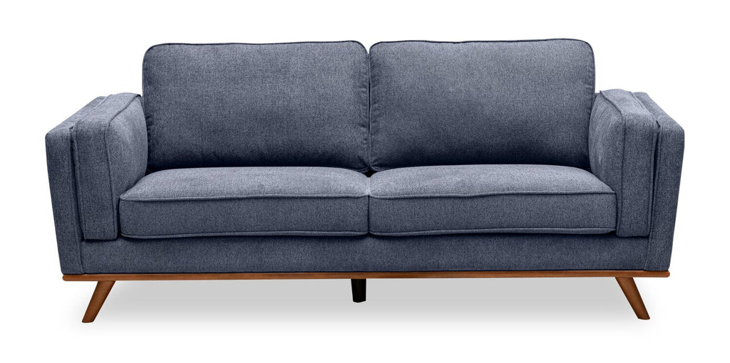 Kort & Co. Kassia 80" Linen-Look Fabric Condo Size Sofa with Wood Base and Legs - Blue | Sofa Kassia de Kort & Co. de 80 po de format condo en tissu d’apparence lin avec base et pattes en bois - bleu