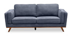 Kort & Co. Kassia 80" Linen-Look Fabric Condo Size Sofa with Wood Base and Legs - Blue | Sofa Kassia de Kort & Co. de 80 po de format condo en tissu d’apparence lin avec base et pattes en bois - bleu