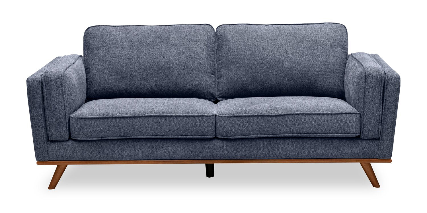Kort & Co. Kassia 80" Linen-Look Fabric Condo Size Sofa with Wood Base and Legs - Blue | Sofa Kassia de Kort & Co. de 80 po de format condo en tissu d’apparence lin avec base et pattes en bois - bleu