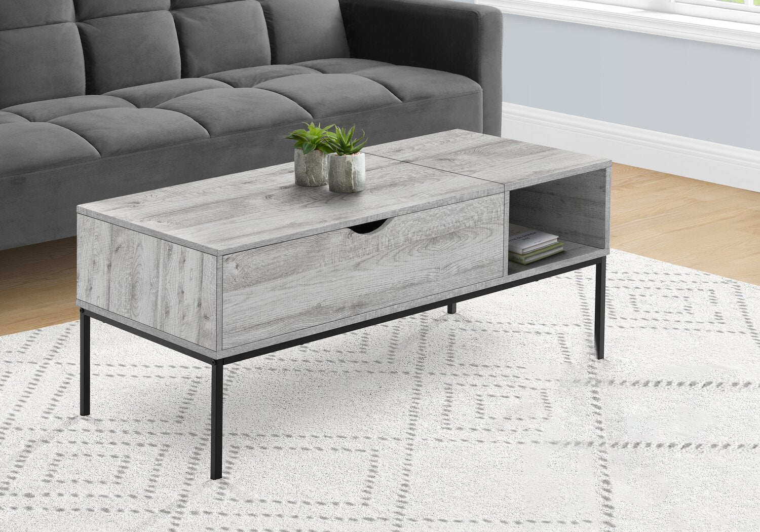 Bence 42" Modern Lift Top Coffee Table with Storage - Taupe with Black Metal Legs|Table à café moderne Bence de 42 po avec dessus relevable et rangement - taupe avec pattes en métal noir