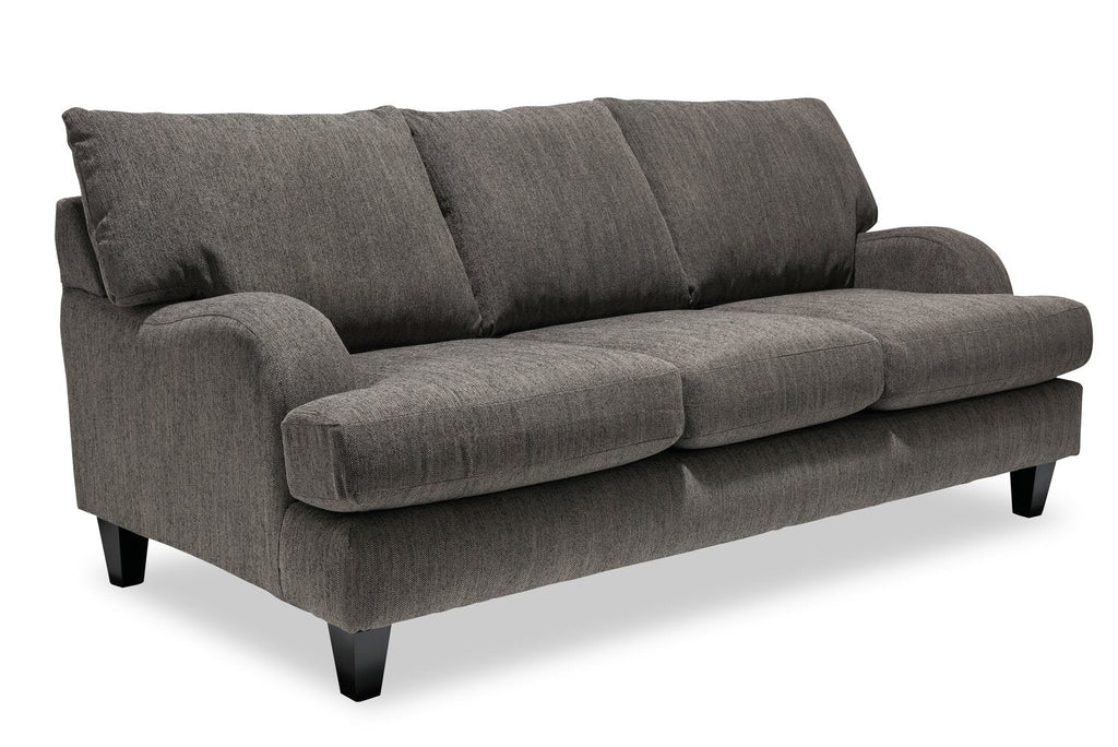 Made in Canada Nofia 80" Chenille Fabric Sofa with Two Accent Pillows and Wood Legs - Charcoal Grey | Sofa Nofia de 80 po fabriqué au Canada en tissu de chenille avec 2 coussins décoratifs et pattes en bois - gris anthracite