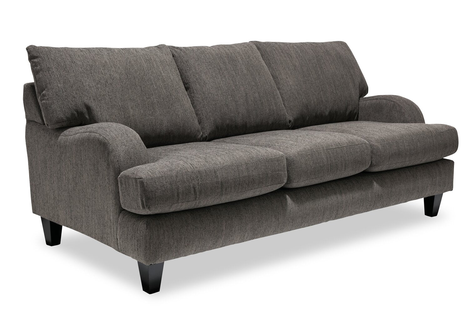 Made in Canada Nofia 80" Chenille Fabric Sofa with Two Accent Pillows and Wood Legs - Charcoal Grey | Sofa Nofia de 80 po fabriqué au Canada en tissu de chenille avec 2 coussins décoratifs et pattes en bois - gris anthracite