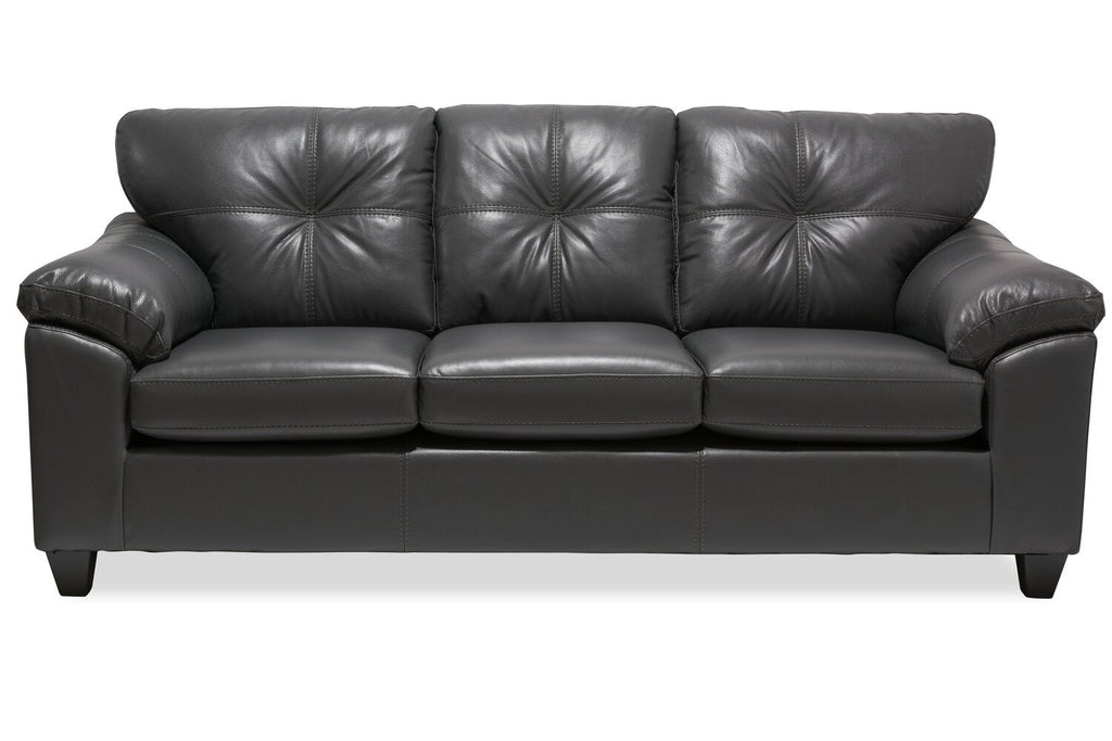 Made in Canada Addison 86" Leather-Look Fabric Sofa with Tufted Back Cushion - Grey | Sofa Addison de 86 po fabriqué au Canada en tissu d’apparence cuir avec coussin de dossier capitonné - gris