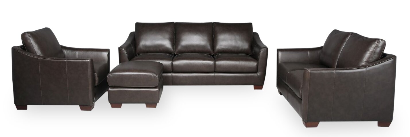 Cindy Crawford Home Royce 84" Genuine Leather Sofa with Removable Cushions and Wood Legs - Chocolate Brown | Sofa Royce de Cindy Crawford Home de 84 po en cuir véritable avec coussins amovibles et pattes en bois - brun chocolat
